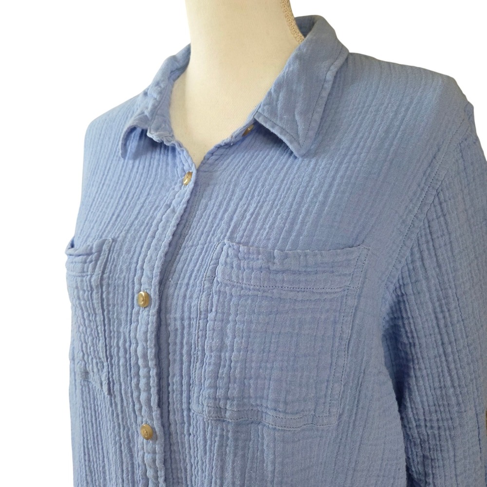 LL Bean Womens XL Petite Light Blue Gauze Cotton Button Down 100% Cotton Shirt - Picture 10 of 12